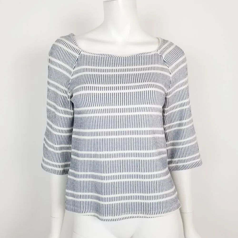 Postmark Anthropologie Size XS Blue & White Striped Textured Flare Sleeve Top